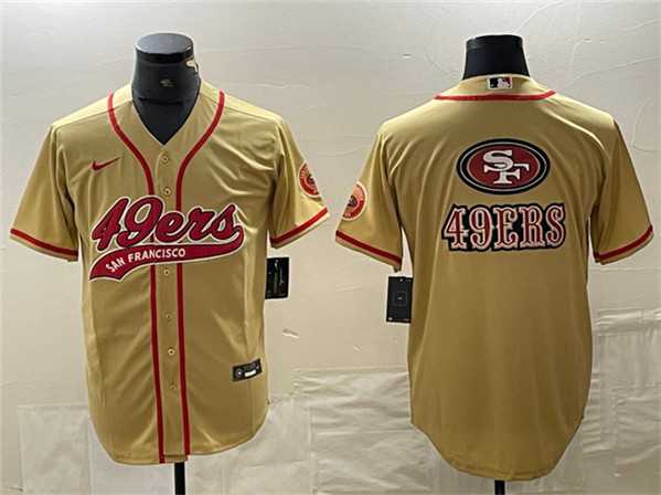 Men%27s San Francisco 49ers Gold Team Big Logo With Patch Cool Base Stitched Baseball Jersey